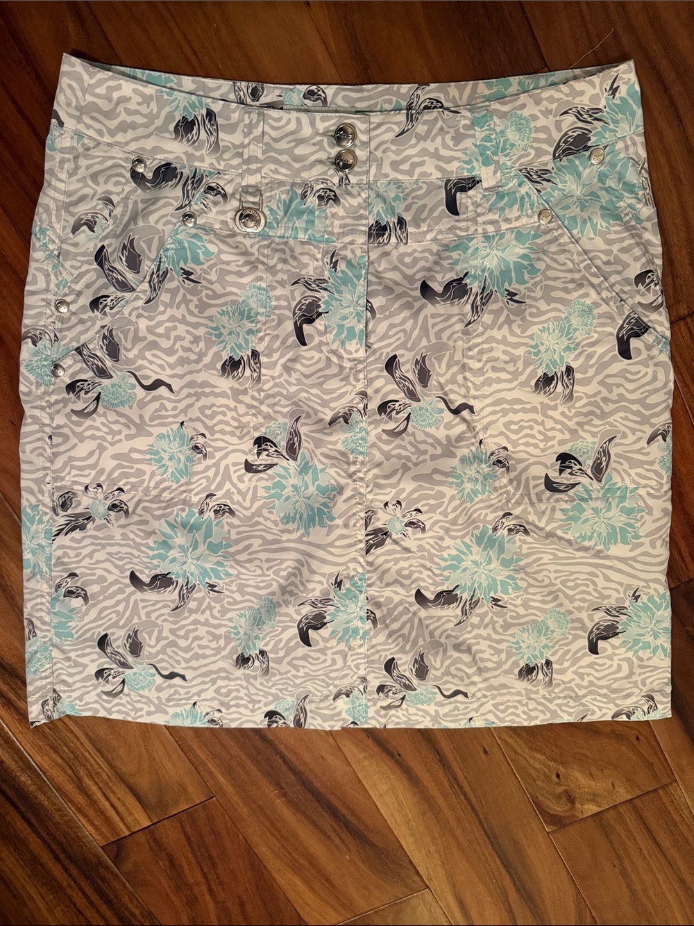 Daily Sports XDS White Skort with Aqua & Black Floral Print